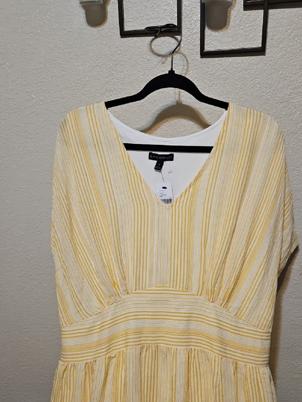 Lane Bryant Soft Yellow Striped V-Neck Midi Dress - Picture 2 of 9